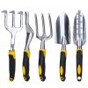 5Pcs Garden Tool Set Heavy Duty Aluminum Gardening Hand Tool Kit with Non-Slip Handle Rake Trowel Weeder Shovel