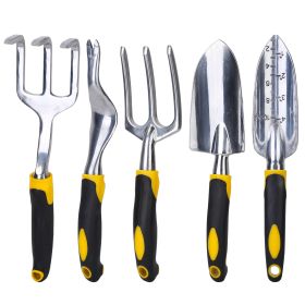 5Pcs Garden Tool Set Heavy Duty Aluminum Gardening Hand Tool Kit with Non-Slip Handle Rake Trowel Weeder Shovel