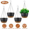 4Pcs 9.64In Diameter Hanging Planter with Drainage Holes Removable Self-Watering Tray Plastic Hanging Flower Plant Pots For Indoor Outdoor Herb Ivy Fe