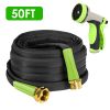 50FT Non-Expandable Garden Hose Kink-Free Lightweight Water Hose Lay Flat Garden Hose with 10 Patterns Hose Nozzle Storage Bag Hanging Hook for Outdoo