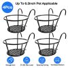 4Pcs Round Hanging Railing Planters Wrought Iron Flower Pot Holder Over The Rail Fence Plant Stand Basket 27LBS Load for Patio Balcony Porch Fence