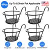 4Pcs Round Hanging Railing Planters Wrought Iron Flower Pot Holder Over The Rail Fence Plant Stand Basket 27LBS Load for Patio Balcony Porch Fence