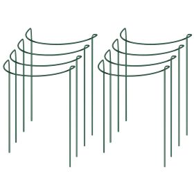 8Pcs Garden Plant Support Stake Half Round Iron Garden Plant Support Ring Green Border Support Plant Ring Cage For Rose Flowers Vine Tomato Hydrangea