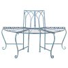 Half-Circle Outdoor Patio Garden Antique Blue Wrought Iron Tree Bench