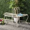 Half-Circle Outdoor Patio Garden Antique White Wrought Iron Tree Bench