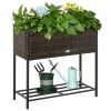 Brown Modern PE Rattan Wicker Raised Garden Bed Elevated Planter Box