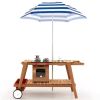 Kids Wooden Play Portable Cook Cart Set Navy/White Sun Proof Umbrella