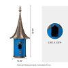 Outdoor Teal Blue Metal Birdhouse with Vintage Bronze Phonograph Style Roof