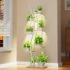 63-inch Tall Indoor Plant Stand with White Metal Frame and Wood Finish Shelves