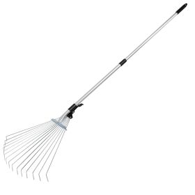 63in Adjustable Garden Leaf Rake 15 Teeth Expanding Stainless Steel Rake For Quick Clean Lawn Yard Garden w/ 7-21inch Teeth Width Folding Head
