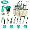 13Pcs Garden Tool Set Aluminum Alloy Gardening Hand Tools Starter Kit With Garden Bag Heavy Duty Outdoor Hand Tools With Non-Slip Ergonomic Handle For