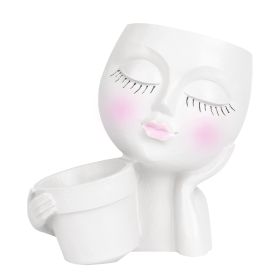 Girl Face Planter Pot Dual Opening Flower Pot With Drainage Hole Lady Head Resin Plant Pot For Succulent Cactus Indoor Outdoor (Option: White)