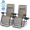 2Packs Zero Gravity Lounge Chair w/ Dual Side Tray 330lbs Load Foldable Recliner Chair w/ Stress Relief Pillow Patio Poolside Beach Lying Chair