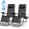 2Packs Zero Gravity Lounge Chair w/ Dual Side Tray 330lbs Load Foldable Recliner Chair w/ Stress Relief Pillow Patio Poolside Beach Lying Chair