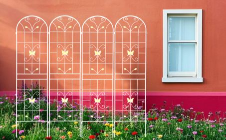 4 Pack Metal Garden Trellis 86.7" x 19.7" Rustproof Trellis for Climbing Plants Outdoor Flower Support (Color: CREAM WHITE)